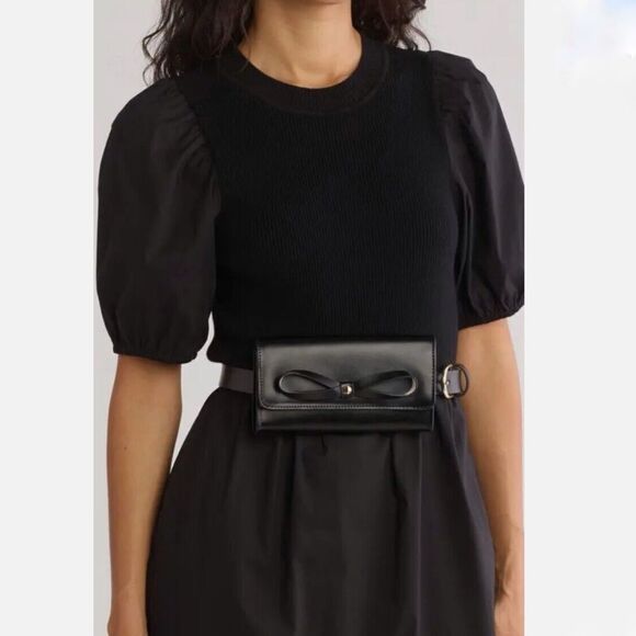 Kate Spade New York Leather Adjustable Bow Belt Bag Size S/M Black - Picture 1 of 4